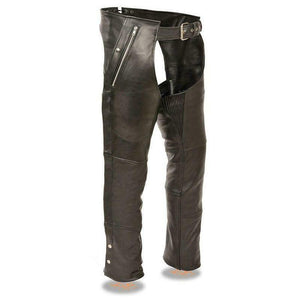 MEN BLACK RIDING BIKER MOTORCYCLE LEATHER CHAPS S-6XL