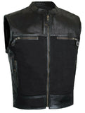 Men Motorcycle Leather Canvas Club Biker Style Vest Concealed Carry Pockets