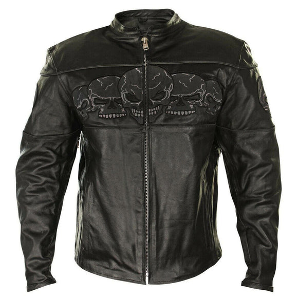 Reflective Skull Cowhide Biker Style Armored Motorcycle Jacket