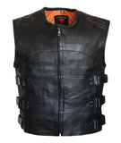 MEN'S MOTORCYCLE BLACK TACTICAL STYLE SWAT PREMIUM LEATHER VEST