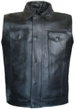 Mens Club SOA Style Removable Hoodie Motorcycle Concealed Carry Leather Vest