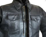 Mens Club SOA Style Removable Hoodie Motorcycle Concealed Carry Leather Vest