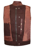 Mens Motorcycle Leather Club Vest Solid Tan Biker Concealed Carry Pockets