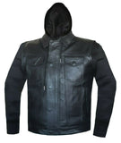 Mens Club SOA Style Removable Hoodie Motorcycle Concealed Carry Leather Vest