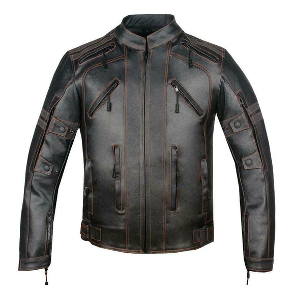 Mens Cruiser Style Premium Biker Style Cowhide Riding Motorcycle Leather Jacket