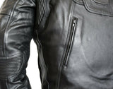 Mens Classic Black Leather Biker Style Armored Motorcycle Jacket Zipout liner