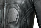 Mens Classic Black Leather Biker Style Armored Motorcycle Jacket Zipout liner