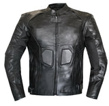 Mens Classic Black Leather Biker Style Armored Motorcycle Jacket Zipout liner