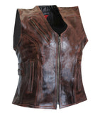 Ladies Chocolate Brown Side Buckle Motorcycle Biker Leather Concealed Carry Vest