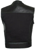 Men Motorcycle Leather Canvas Club Biker Style Vest Concealed Carry Pockets