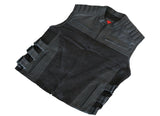 Men's Leather and Denim Tactical Swat Style Motorcycle Vest Concealed Carry