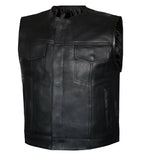 Mens Black Lowside Club Style Motorcycle Biker Concealed Carry Soft Leather Vest