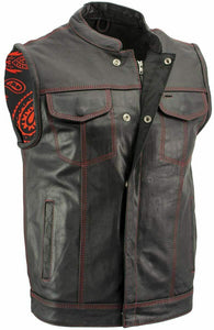 Men Club Paisley Biker Motorcycle Concealed Carry Leather Vest