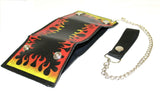 Men's Flames Tri-Fold Biker Styled Removable Chain Genuine Leather Wallet