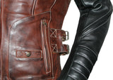 Women's Brown Biker Style Motorcycle Concealed Carry Leather Jacket