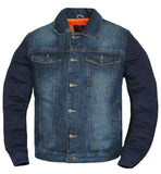 Mens Motorcycle Blue Denim Concealed Carry Vest Removable Hoodie