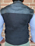 MEN'S MOTORCYCLE BLACK SWAT PREMIUM LEATHER AND DENIM CONCEALED CARRY VEST