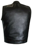 Men Padded Club Style Black Stitched Biker Motorcycle Concealed Leather Vest