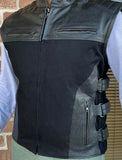 MEN'S MOTORCYCLE BLACK SWAT PREMIUM LEATHER AND DENIM CONCEALED CARRY VEST