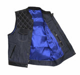 Men's Custom Motorcycle Leather And Denim Club Biker Style Vest Concealed Carry Pockets