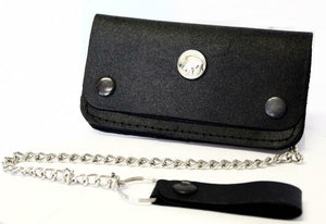 Buffalo Nickel Studded Black Bifold Motorcyle Biker Trucker Chain Leather Wallet