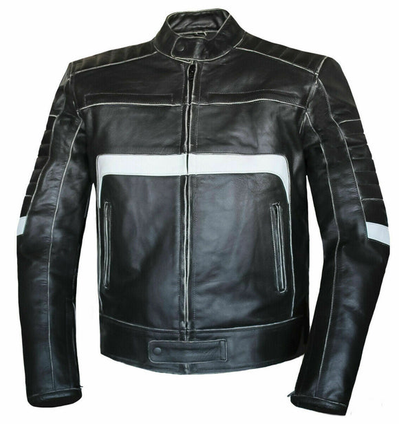 Men Black Reflective Motorcycle Biker Style Concealed Carry Leather Jacket