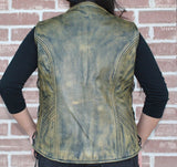 Ladies Braided Side Laces Motorcycle Brown Leather Concealed Carry Vest