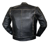 Mens Distressed Black Leather Motorcycle Concealed Carry Biker Jacket