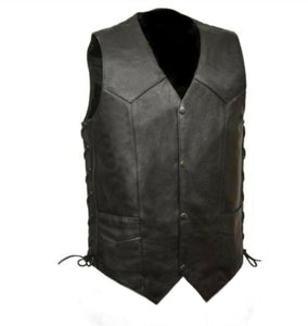 Men Side Laces Motorcycle Biker Concealed Carry Leather Vest S-7XL