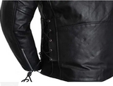 Mens Motorcycle Classic Side Lace Police Style Cowhide Motorcycle Leather Jacket