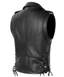 Men's Classic Laced Sleeveless Biker Style Vest Belted Motorcycle Leather Vest