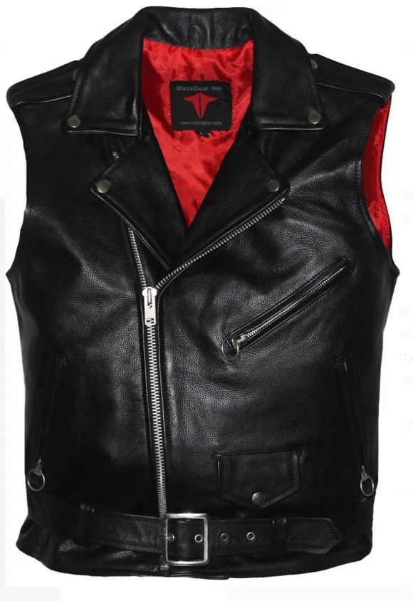 Men's Classic Sleeveless Biker Vest Belted Motorcycle Vest