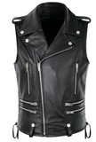 Men's Classic Laced Sleeveless Biker Style Vest Belted Motorcycle Leather Vest