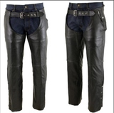 MEN BLACK RIDING BIKER MOTORCYCLE LEATHER CHAPS S-6XL S-6XL