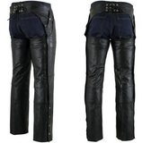 MEN BLACK RIDING BIKER MOTORCYCLE LEATHER CHAPS S-6XL S-6XL