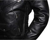 Mens Motorcycle Classic Side Lace Police Style Cowhide Motorcycle Leather Jacket