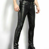 MEN CASUAL FITTED RIDING BIKER MOTORCYCLE LEATHER PANTS