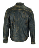 Mens Motorcycle Distressed Brown Leather Shirt Concealed Carry