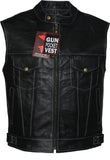 Mens Club Style Solid Leather Motorcycle Biker Leather Vest Concealed Carry