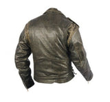 Mens Distressed Classic Side Lace Police Style Premium Cowhide Motorcycle Jacket