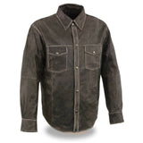 Mens Motorcycle Casual Light Weight Leather Shirt W/ Snaps