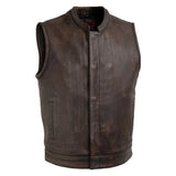 Mens Cafe Racer Style Distressed Brown Leather Motorcycle Biker Concealed Carry Vest