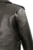 Mens Classic Side Lace Police Style Premium Cowhide Motorcycle Jacket