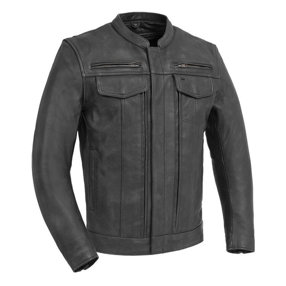 Men Hunt Club Style Black Motorcycle Biker Concealed Carry Leather Jacket