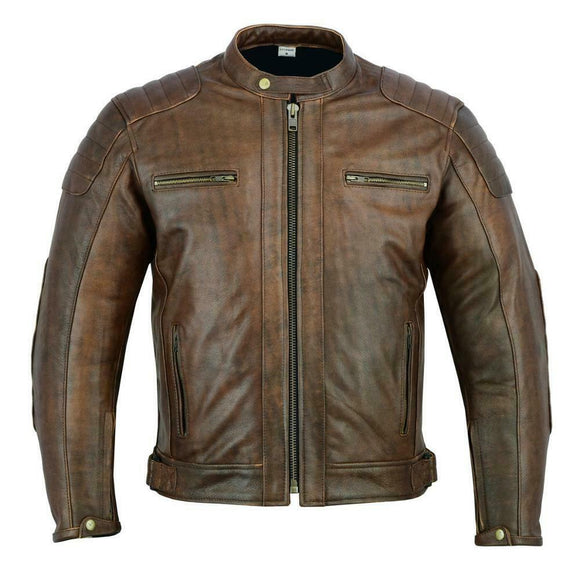 Mens Cruiser Motorcycle Style Armored Motorcycle Concealed Carry Leather Jacket