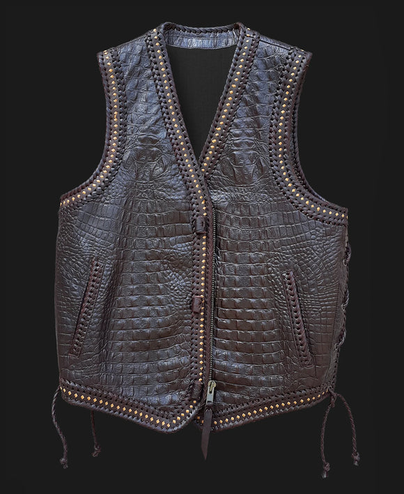 Gator Embossed Men's Motorcycle Concealed Carry Biker Leather Vest