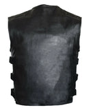 MEN'S MOTORCYCLE BLACK TACTICAL STYLE SWAT PREMIUM LEATHER VEST