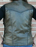 Ladies 10 Pocket Distressed Brown Motorcycle Leather Vest