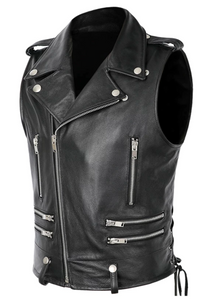 Men's Classic Laced Sleeveless Biker Style Vest Belted Motorcycle Leather Vest