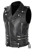 Men's Classic Laced Sleeveless Biker Style Vest Belted Motorcycle Leather Vest